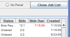 Close up view of the Job List showing the updated prices flag in the Bids column