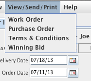 Job Order- View, Send, Print menu
