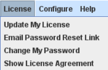 My Settings window showing the License dropdown menu