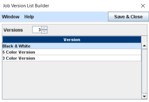 Job Version List Builder window