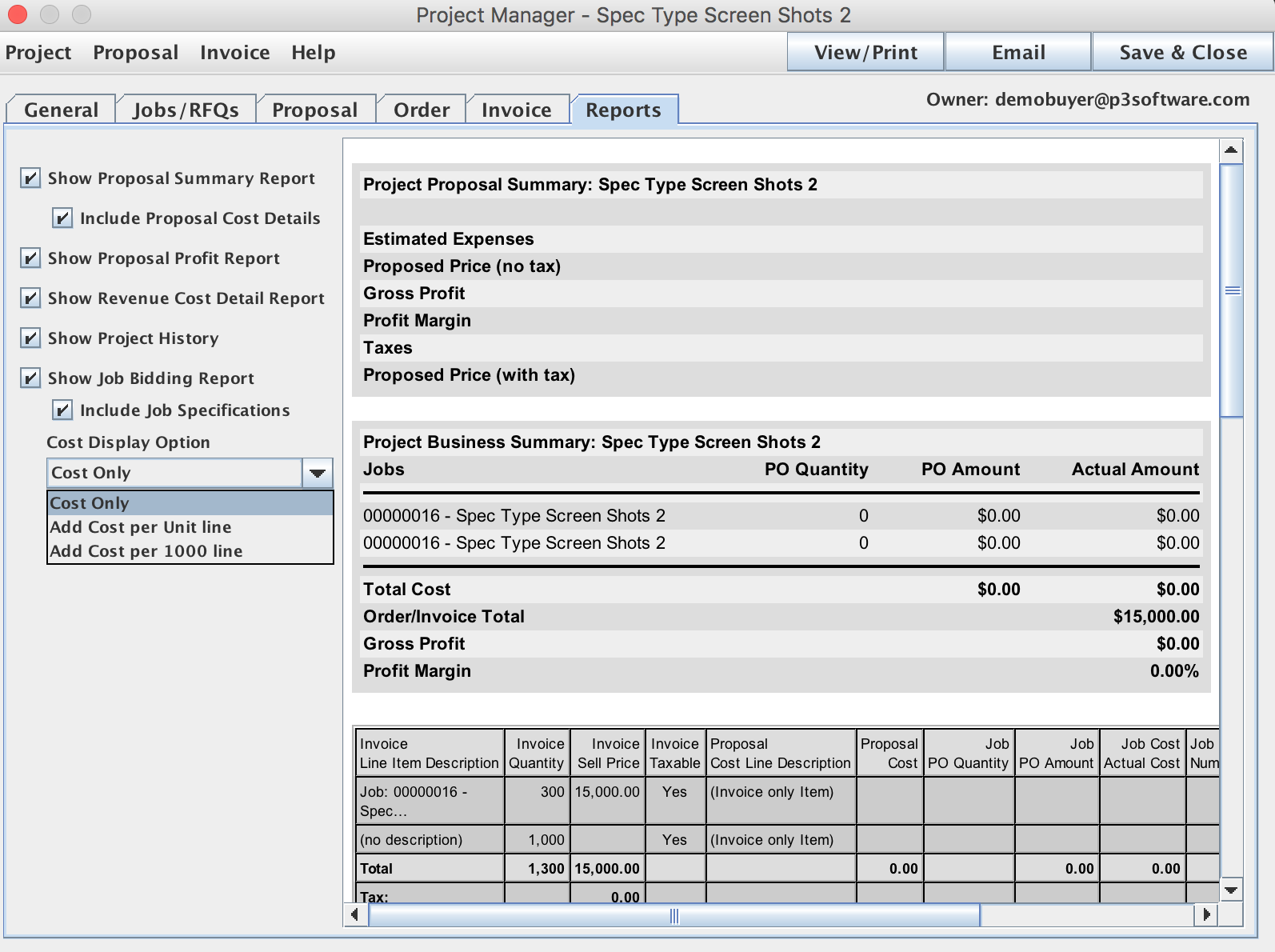 The Project Manager, showing the Summary tab pane