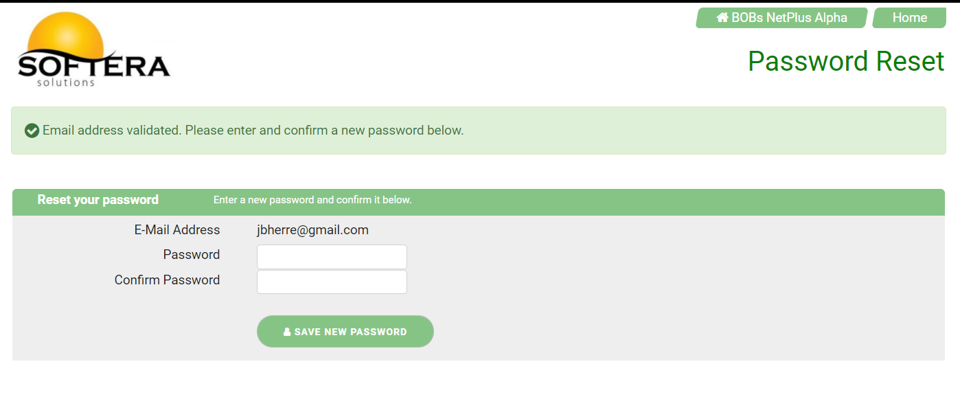 Reset Password WebPage